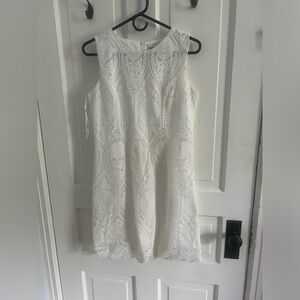 White patterned dress, perfect for wedding related festivities!